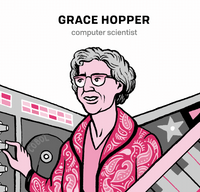 Grace Hopper illustration, with her name and computer science